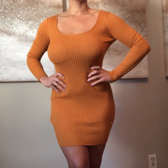 Mustard Long-sleeve Sweater Dress - Picture 1 of 8
